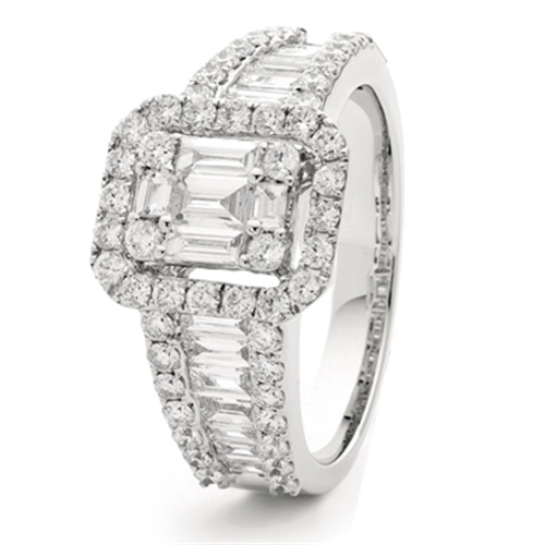 1.25ct Modern Round And Baguette Diamond Cluster Ring W