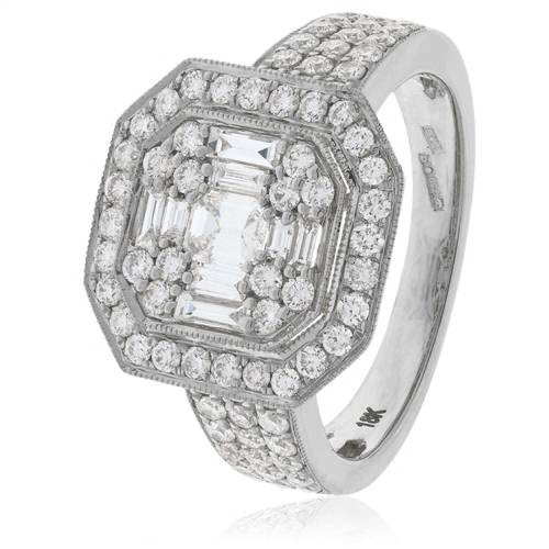 1.33ct Modern Round And Baguette Diamond Cluster Ring W
