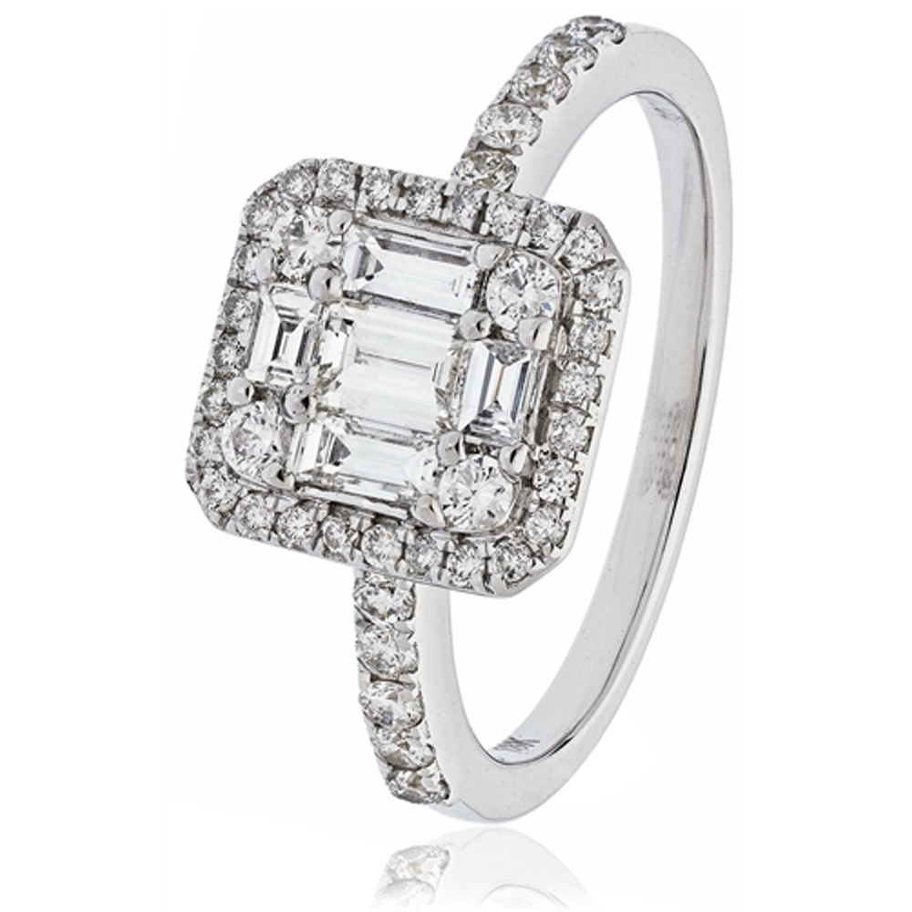 0.85ct Modern Round And Baguette Diamond Cluster Ring W
