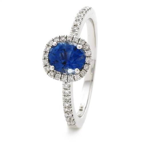 1.00ct Blue Sapphire & Diamond Halo Ring W