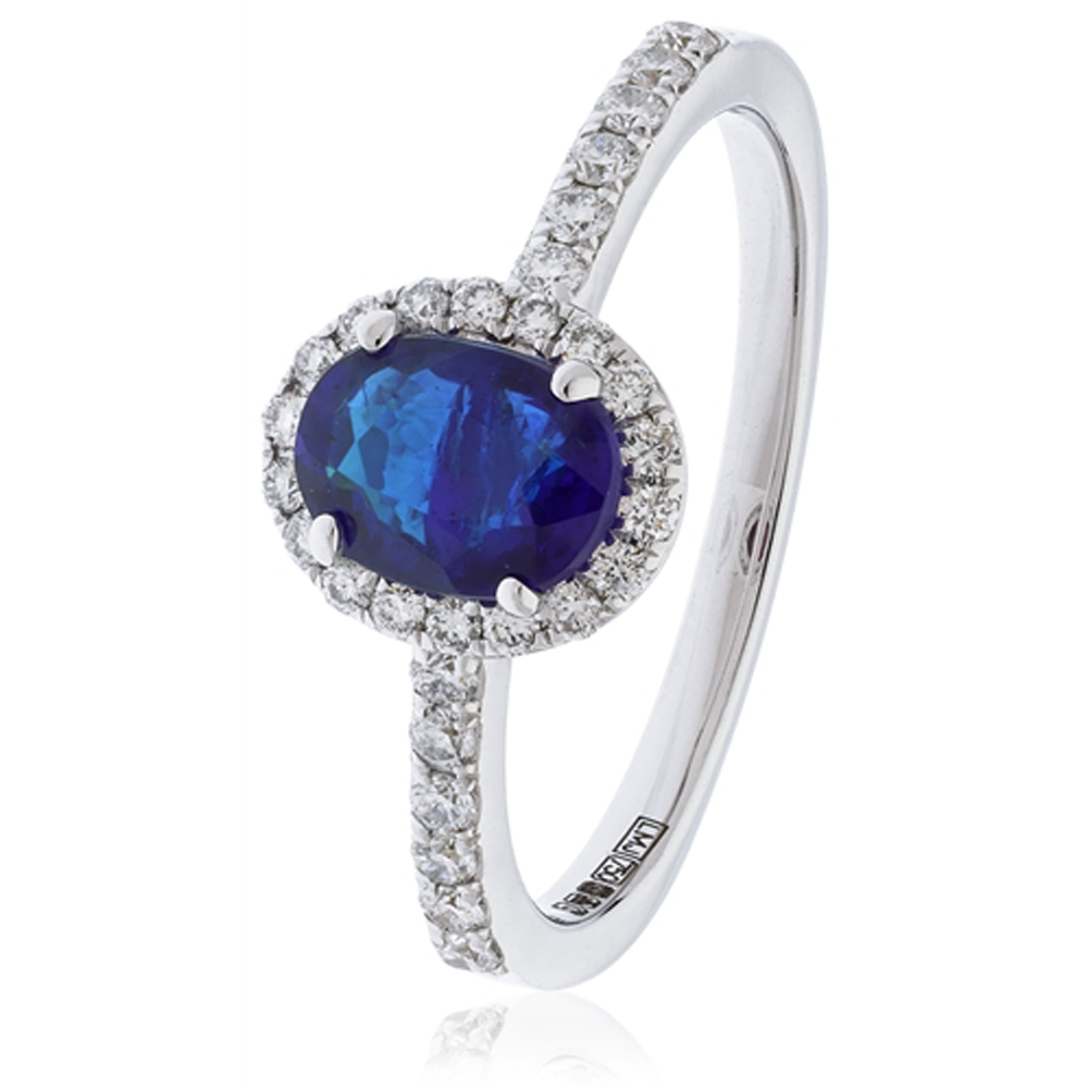 1.10ct Blue Sapphire & Diamond Halo Ring W