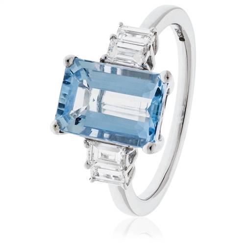 3.00ct Emerald Shaped Aquamarine & Diamond Halo Ring W