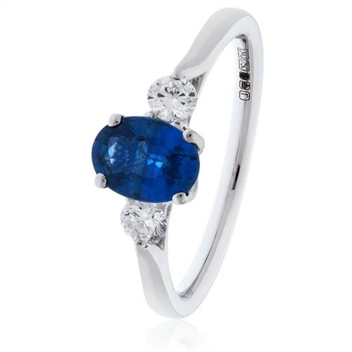 0.70ct Oval Blue Sapphire & Diamond Trilogy Ring W