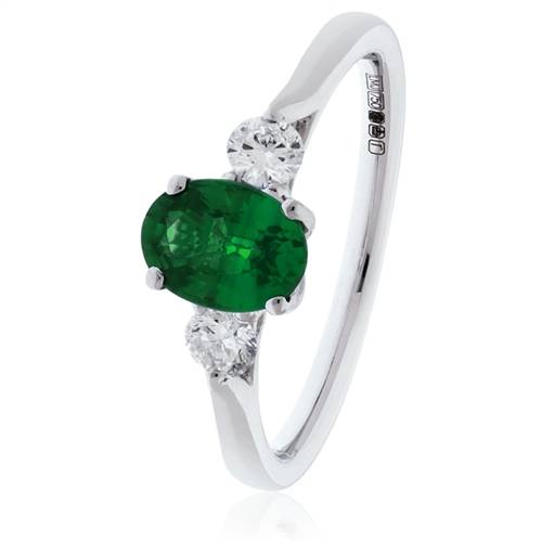 0.60ct Oval Green Emerald & Diamond Trilogy Ring W