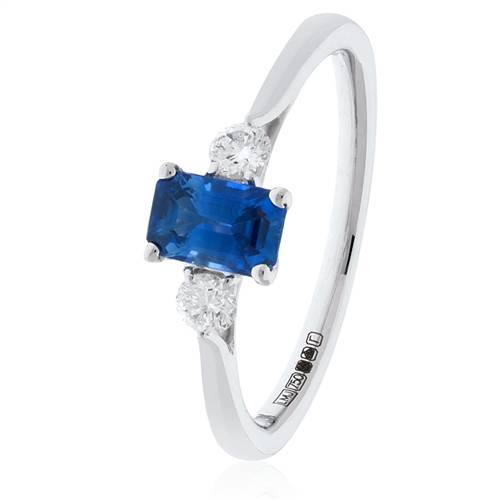0.80ct Emerald Blue Sapphire & Diamond Trilogy Ring W