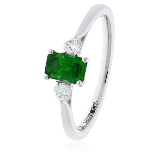 0.70ct Green Emerald & Diamond Trilogy Ring W