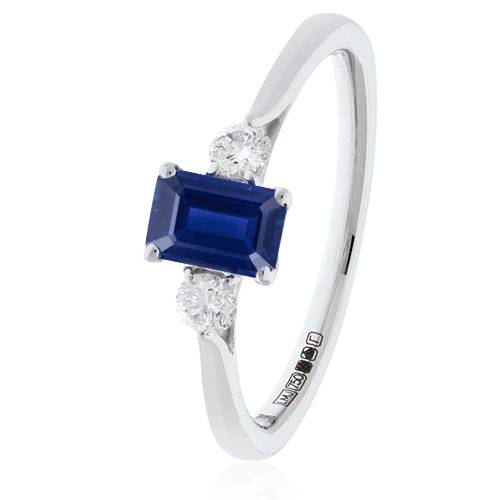 1.35ct Emerald Blue Sapphire & Diamond Trilogy Ring W