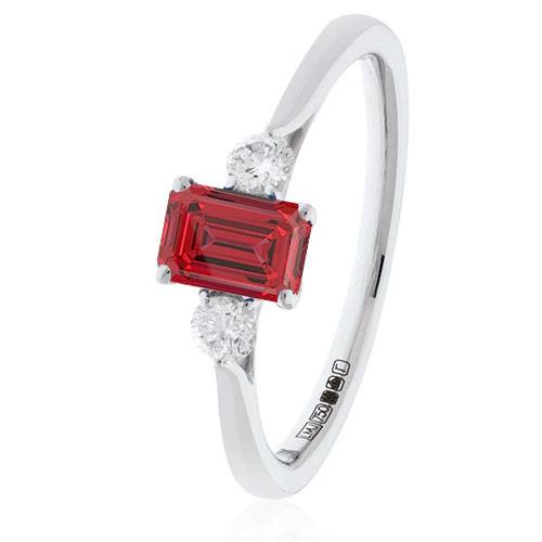 3 Stone Ruby Diamond Ring With Shoulder Diamonds P