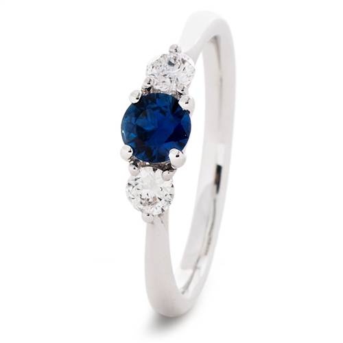 1.10ct Round Blue Sapphire & Diamond Trilogy Ring W