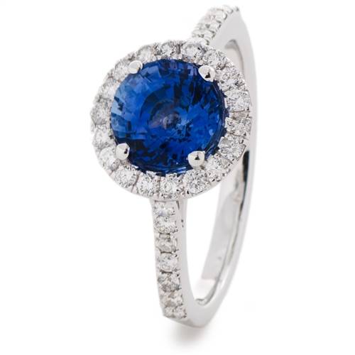 2.70ct Round Blue Sapphire & Diamond Cluster Ring W