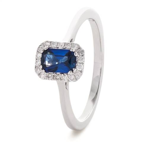 0.80ct Emerald Blue Sapphire & Diamond Ring W