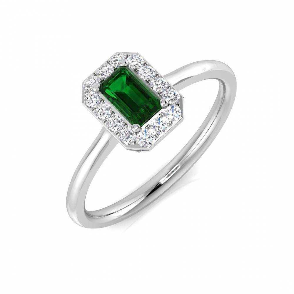 0.50ct EF/VS Emerald and Diamond Halo Ring W