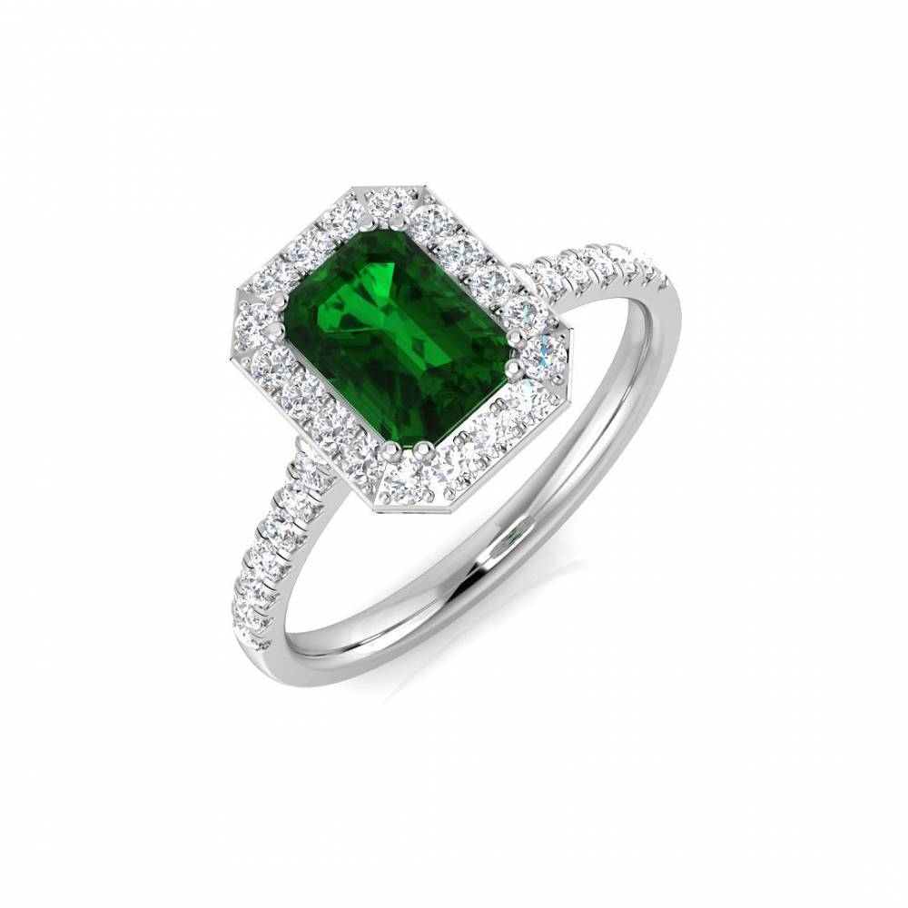 1.20ct EF/VS Halo Shoulder Set Emerald & Diamond Gemstone Ring W