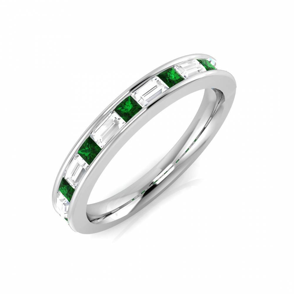 0.75ct EF/VS Emerald & Diamond Half Eternity Gemstone Ring W
