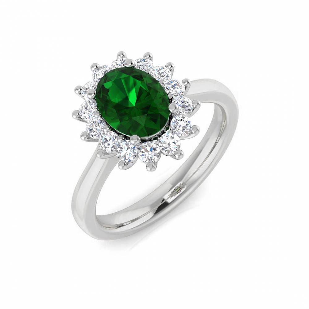1.35ct EF/VS Halo Set Emerald & Diamond Gemstone Ring W