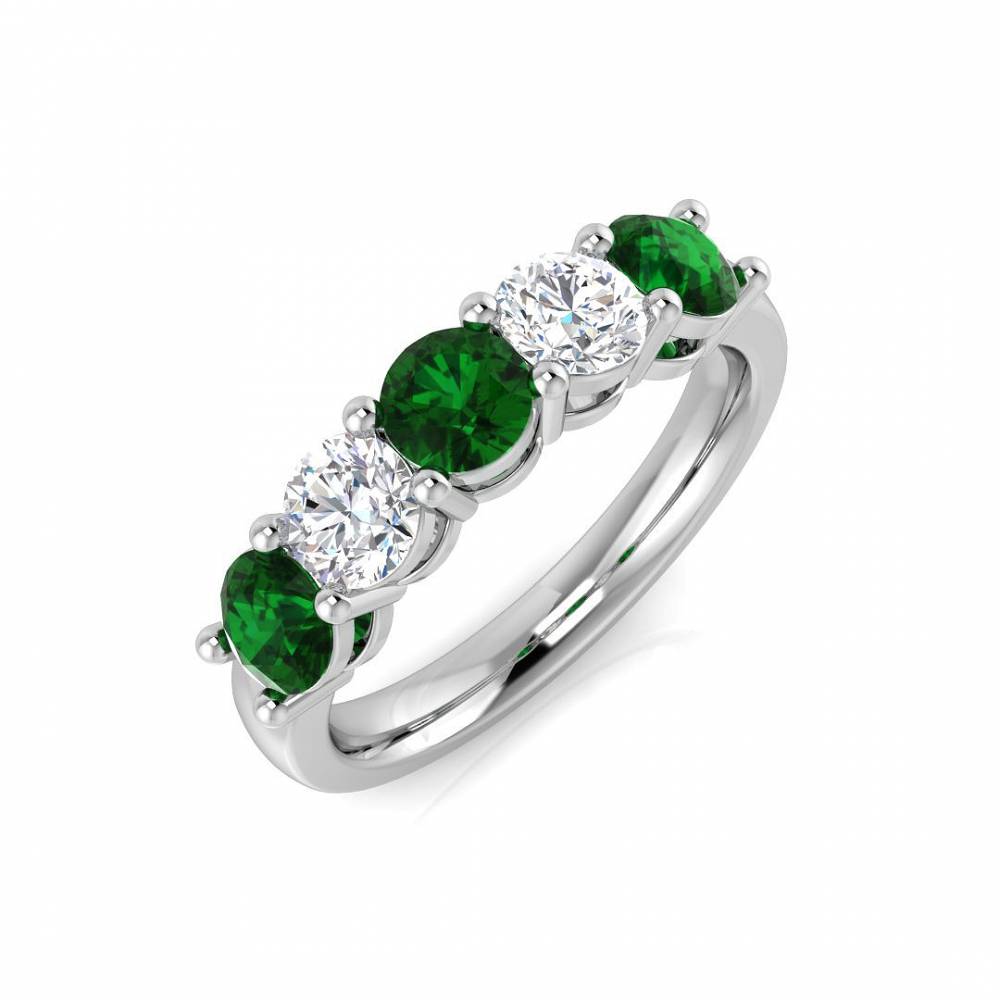 1.50ct EF/VS Emerald & Diamond Half Eternity Gemstone Ring W