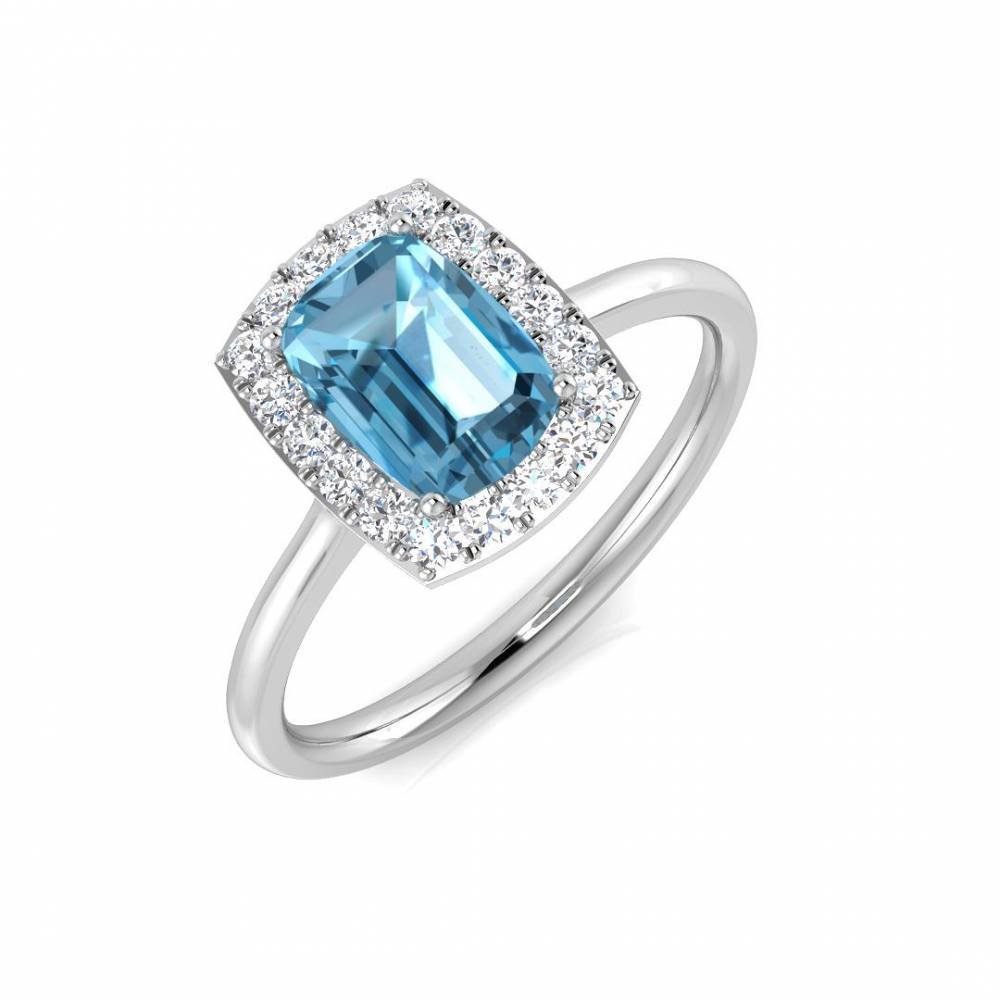 Blue Topaz Cushion and Round Diamond Halo Ring W