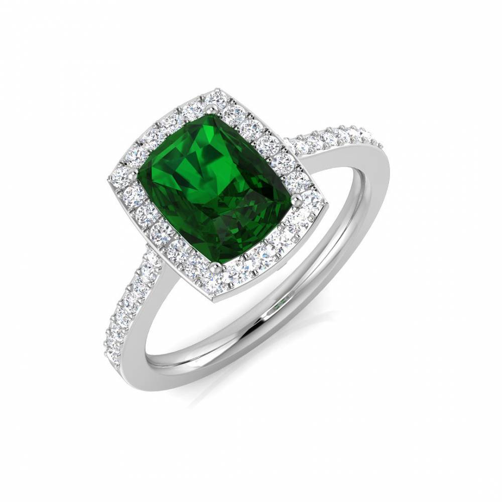 1.70ct EF/VS Halo Shoulder Set Emerald & Diamond Gemstone Ring W