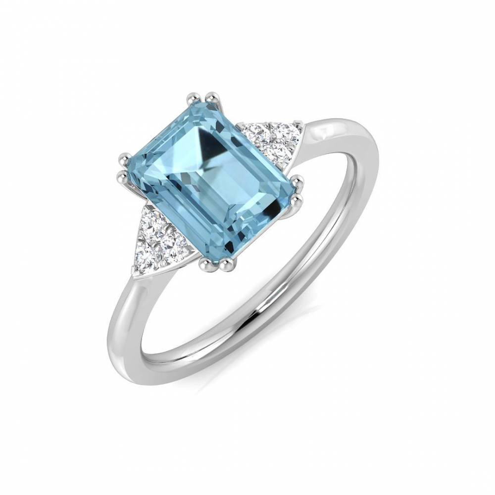 Emerald Aquamarine and Roun Diamond Side Stone Ring W