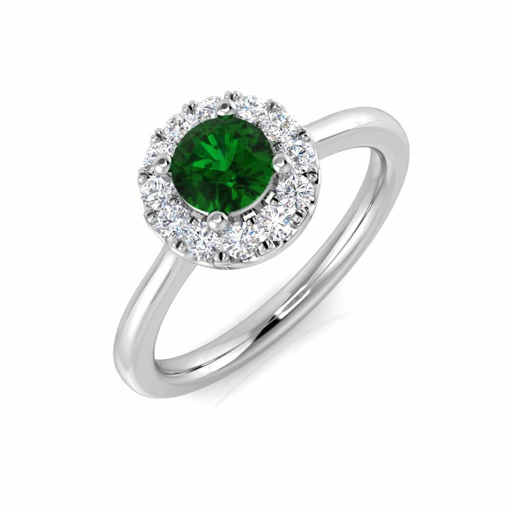 0.85ct EF/VS Single Halo Emerald & Diamond Gemstone Ring W