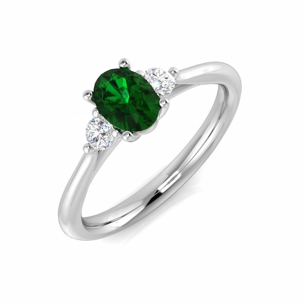 0.60ct EF/VS Trilogy Emerald & Diamond Gemstone Ring W