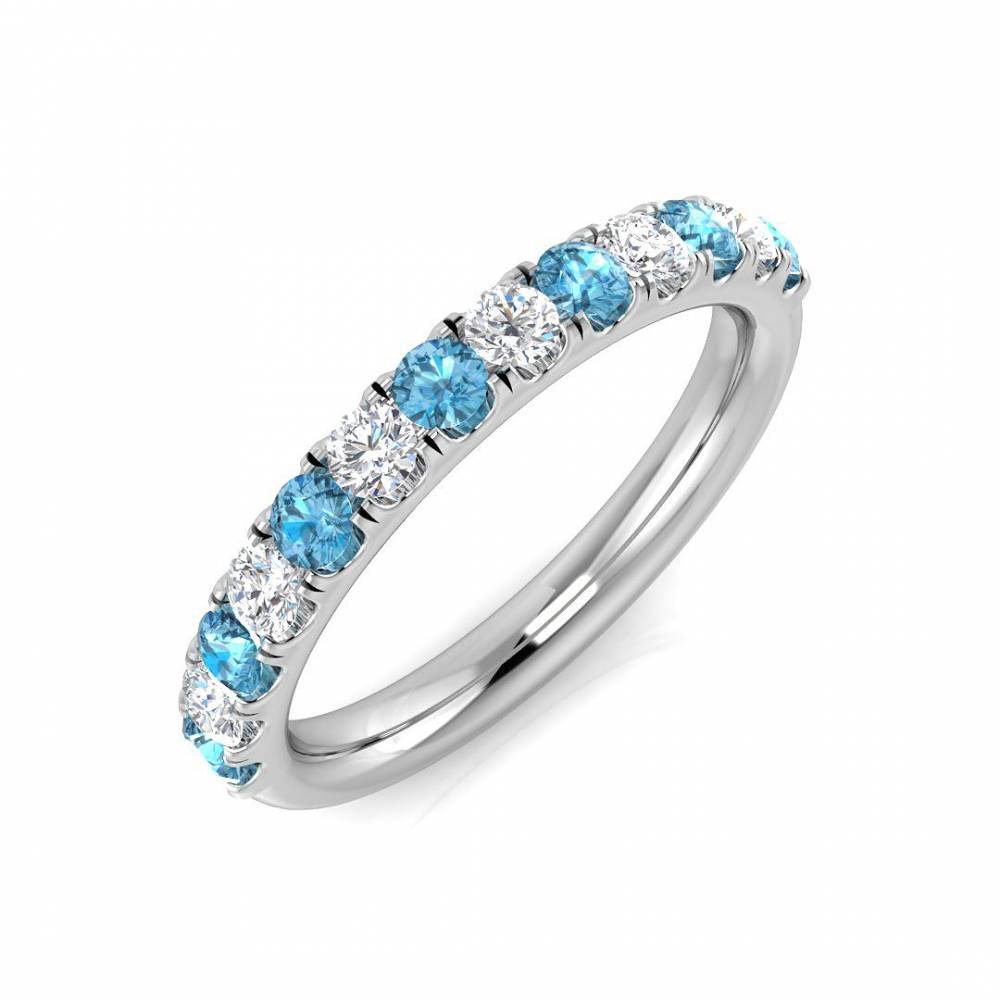 Blue Topaz Round and Diamond Set Half Eternity Ring W
