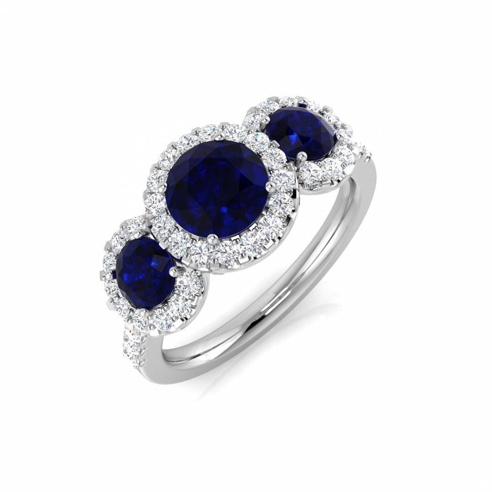 Round Blue Sapphire and Round Diamond Trilogy Ring W