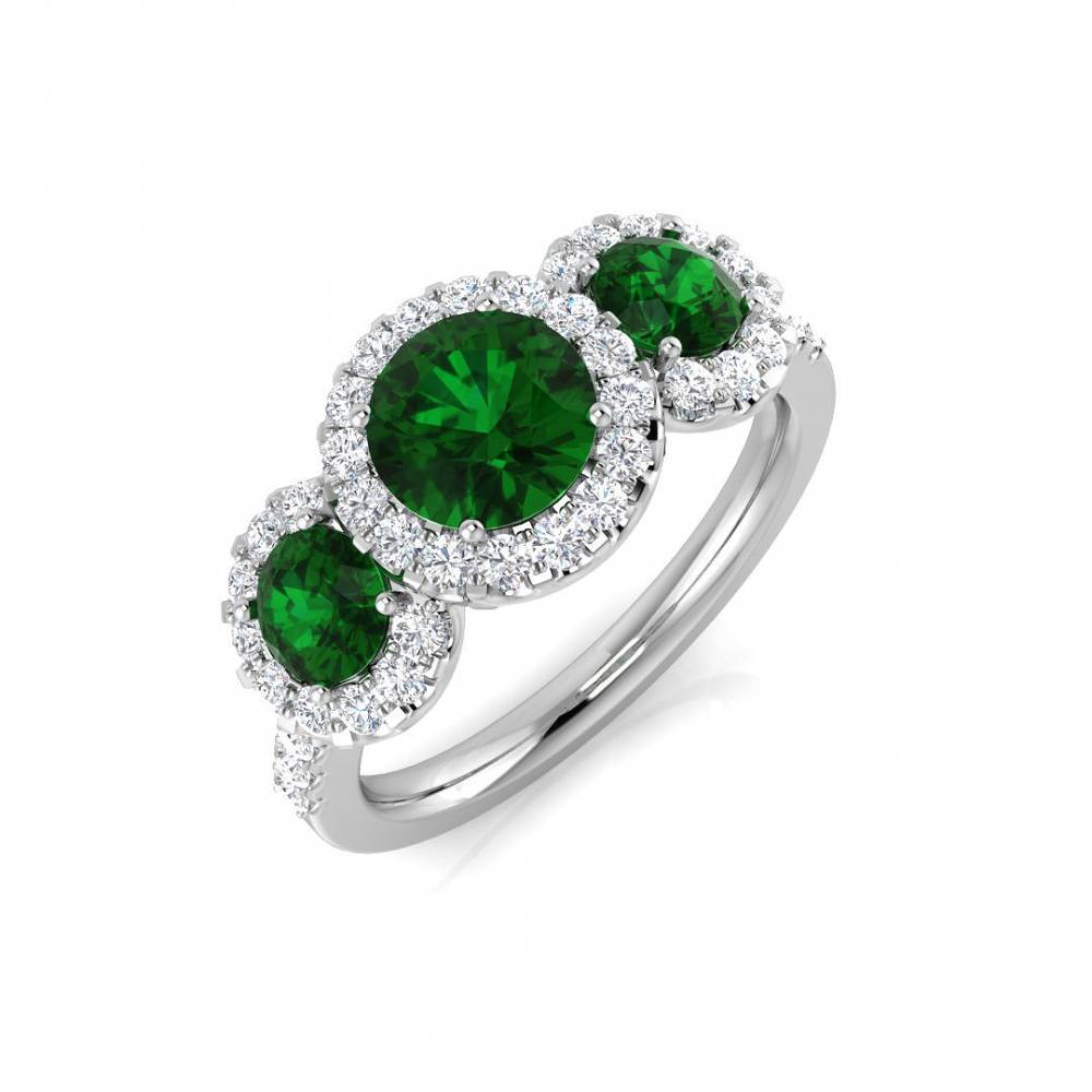 1.90ct EF/VS Emerald & Diamond Trilogy Shoulder Set Gemstone Ring W