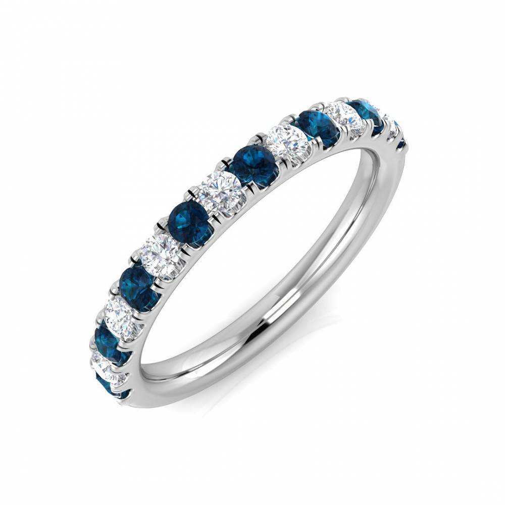 Blue Topaz Round and Diamond Half Eternity Ring W