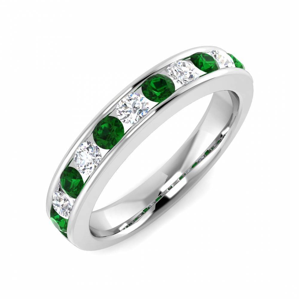 1.00ct EF/VS Emerald & Diamond Half Eternity Gemstone Ring W