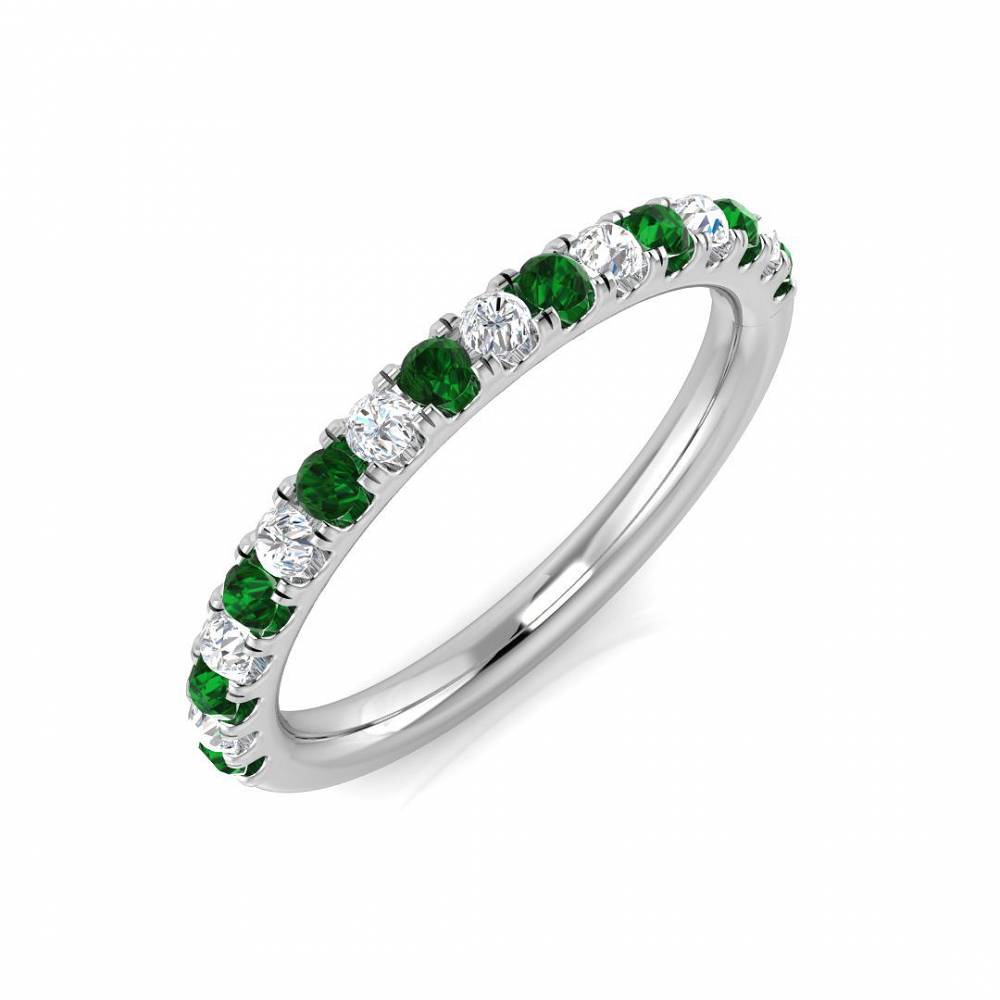 0.40ct EF/VS Emerald & Diamond Half Eternity Gemstone Ring W