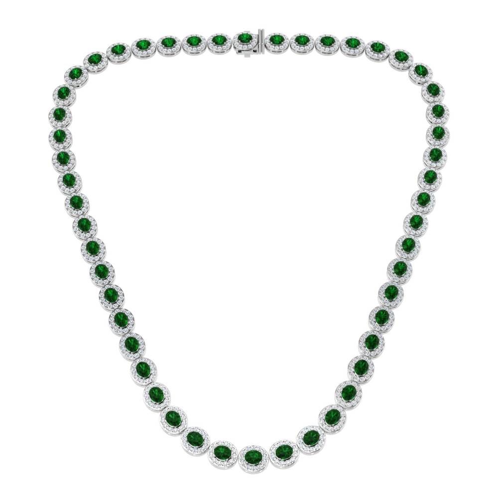 22.50ct EF/VS Oval Emerald Gemstone and Round Diamond Designer Necklace W