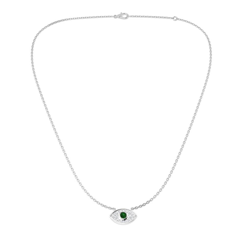 0.35ct EF/VS Round Emerald Gemstone and Diamond Designer Necklace W