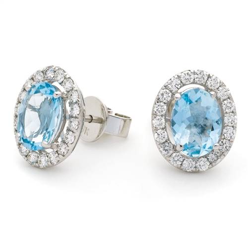 Oval Shaped Aquamarine & Diamond Cluster Earrings W