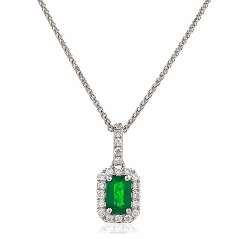 Green Emerald & Diamond Halo Pendant W