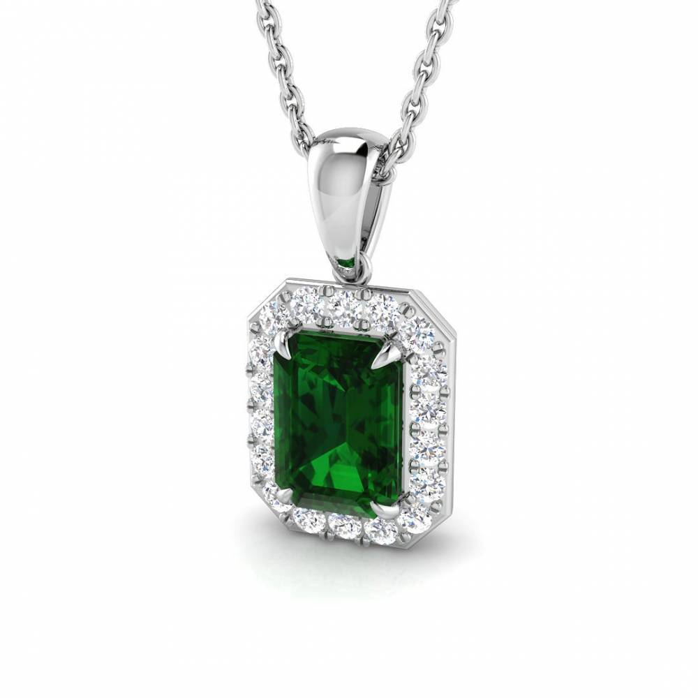 1.20ct EF/VS Emerald Gemstone and Diamond Halo Pendant W