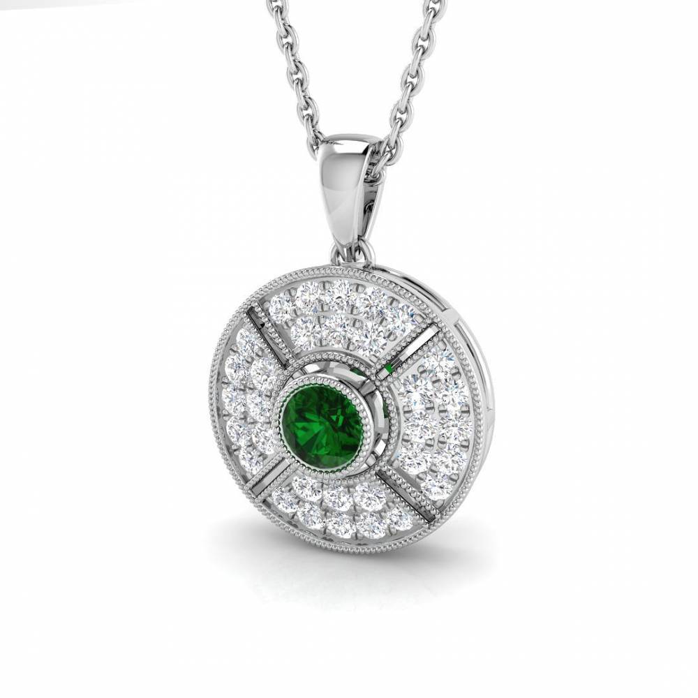 0.50ct EF/VS Round Emerald Gemstone and Diamond Designer Pendant P