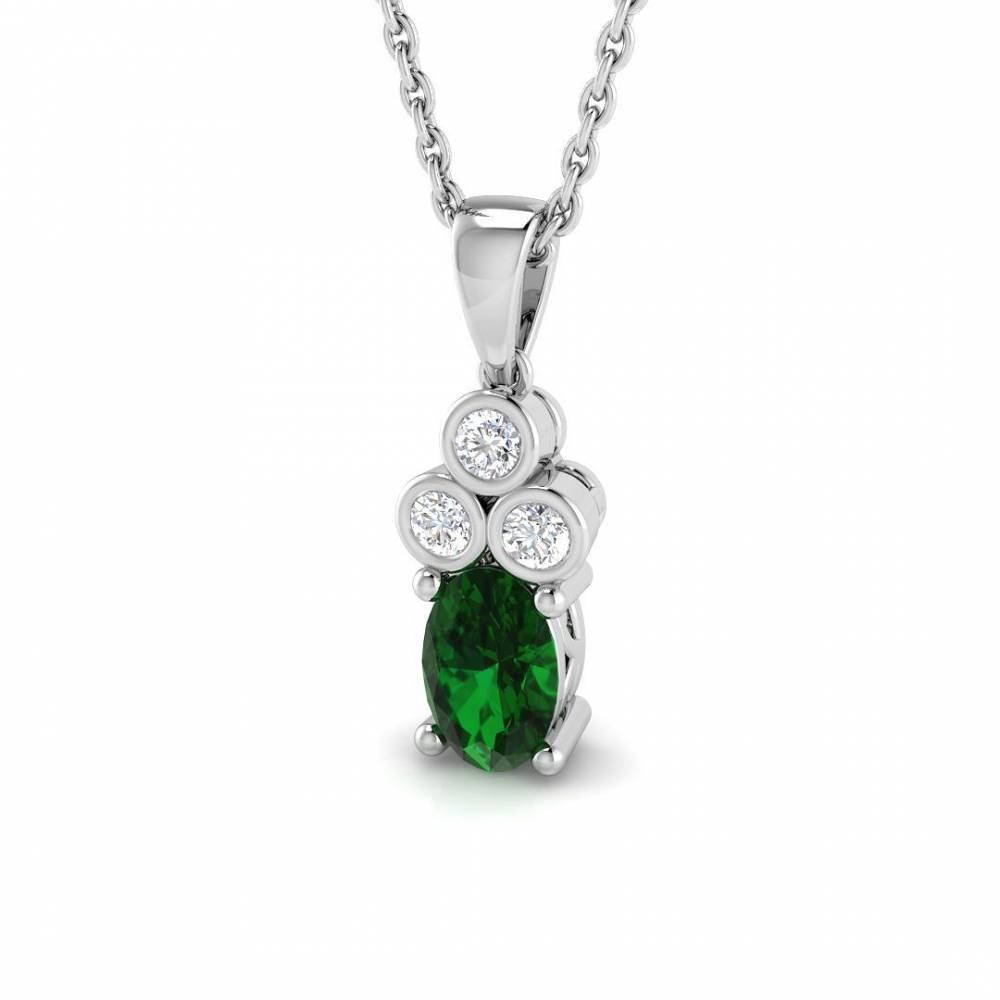 0.60ct EF/VS Oval Emerald Gemstone and Round Diamond Designer Pendant P