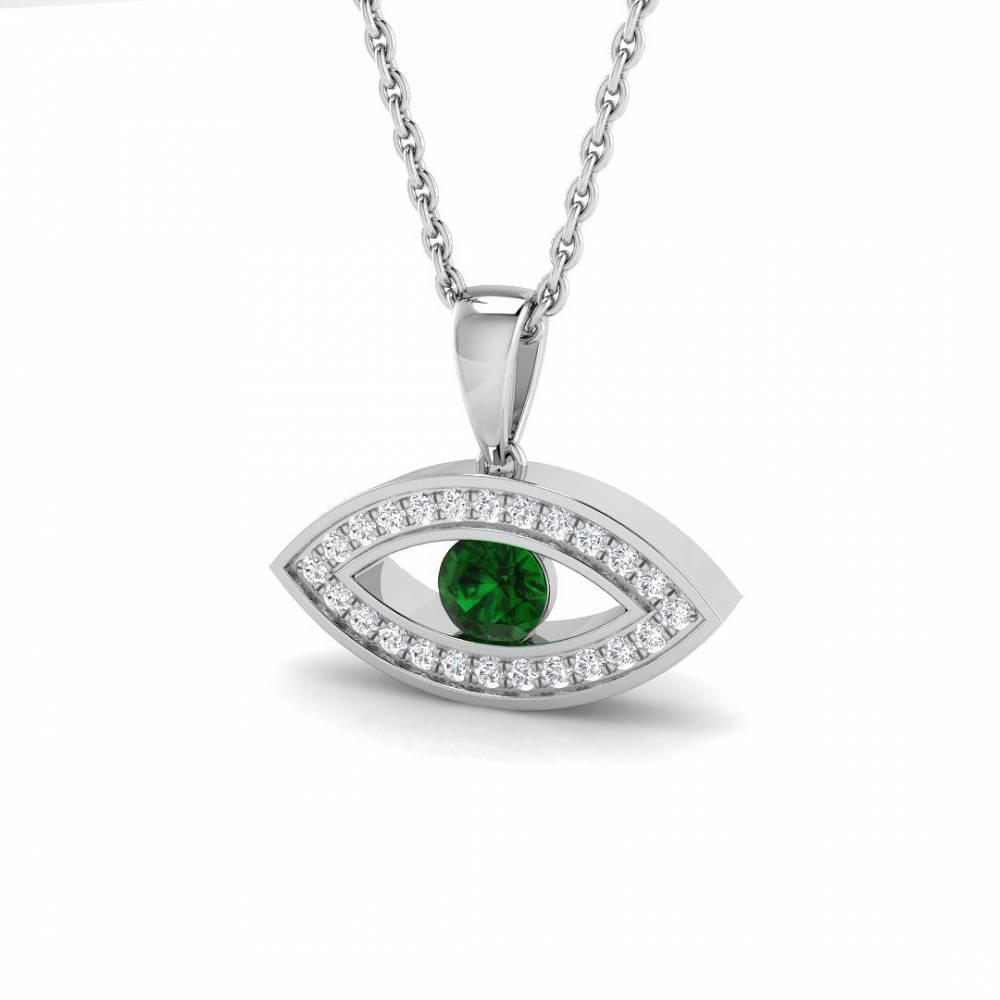 0.25ct EF/VS Round Emerald Gemstone and Diamond Designer Pendant P