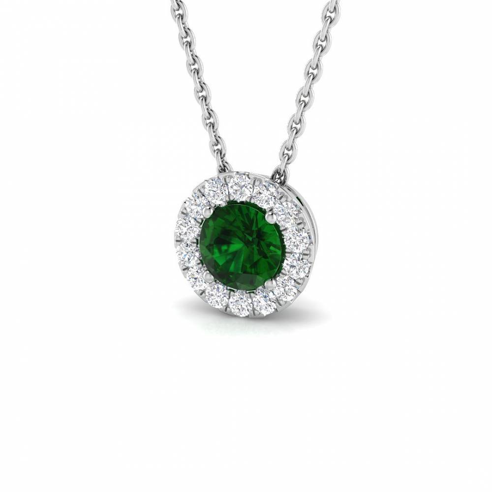 0.60ct EF/VS Round Emerald Gemstone and Diamond Halo Pendant W