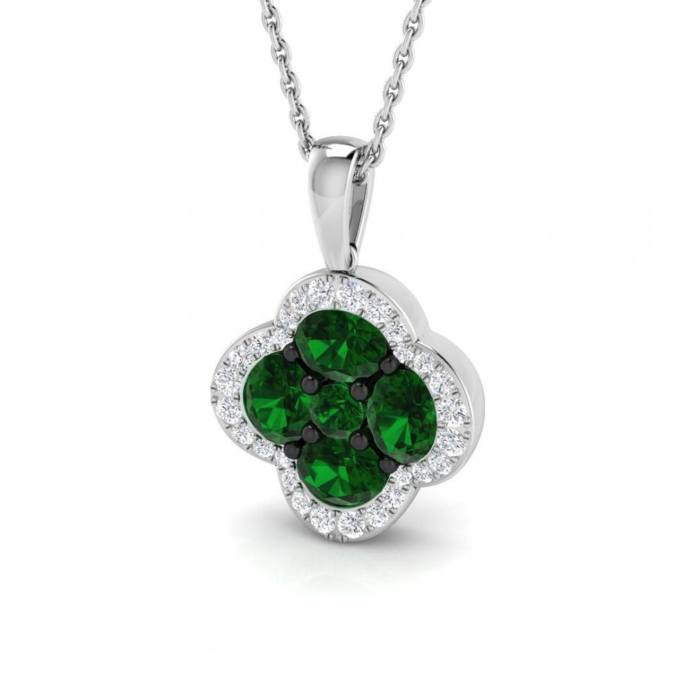 1.30ct EF/VS Round Emerald Gemstone and Diamond Halo Pendant W