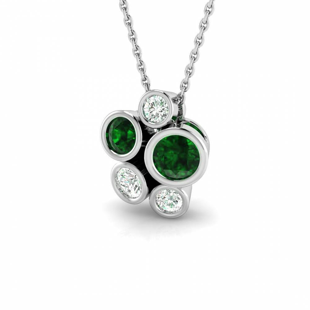 0.80ct EF/VS Round Emerald Gemstone and Diamond Designer Pendant W