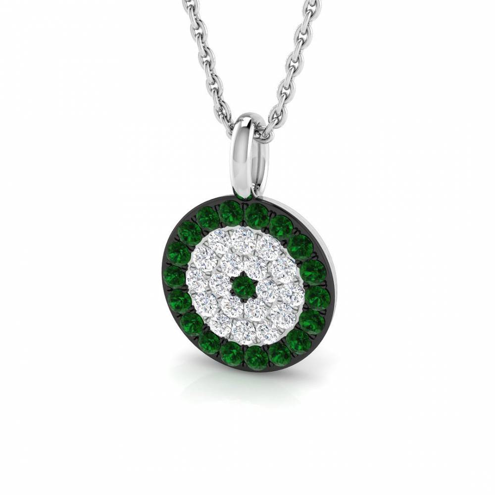 0.40ct EF/VS Round Emerald Gemstone and Diamond Designer Pendant W
