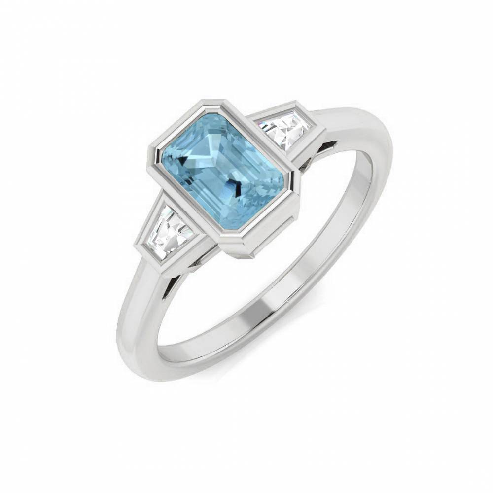 Emerald Aquamarine and Baguette Diamond Trilogy Ring W