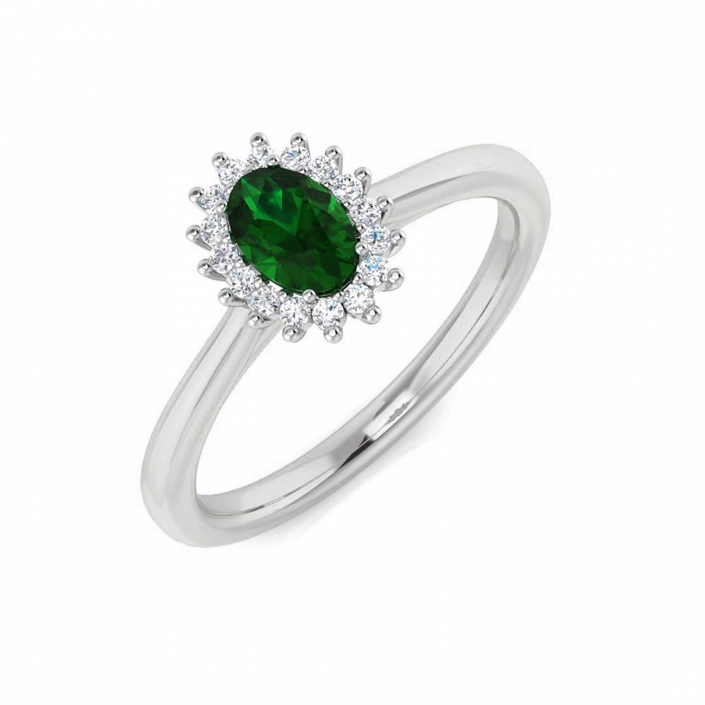 0.35ct EF/VS Halo Set Emerald & Diamond Gemstone Ring W