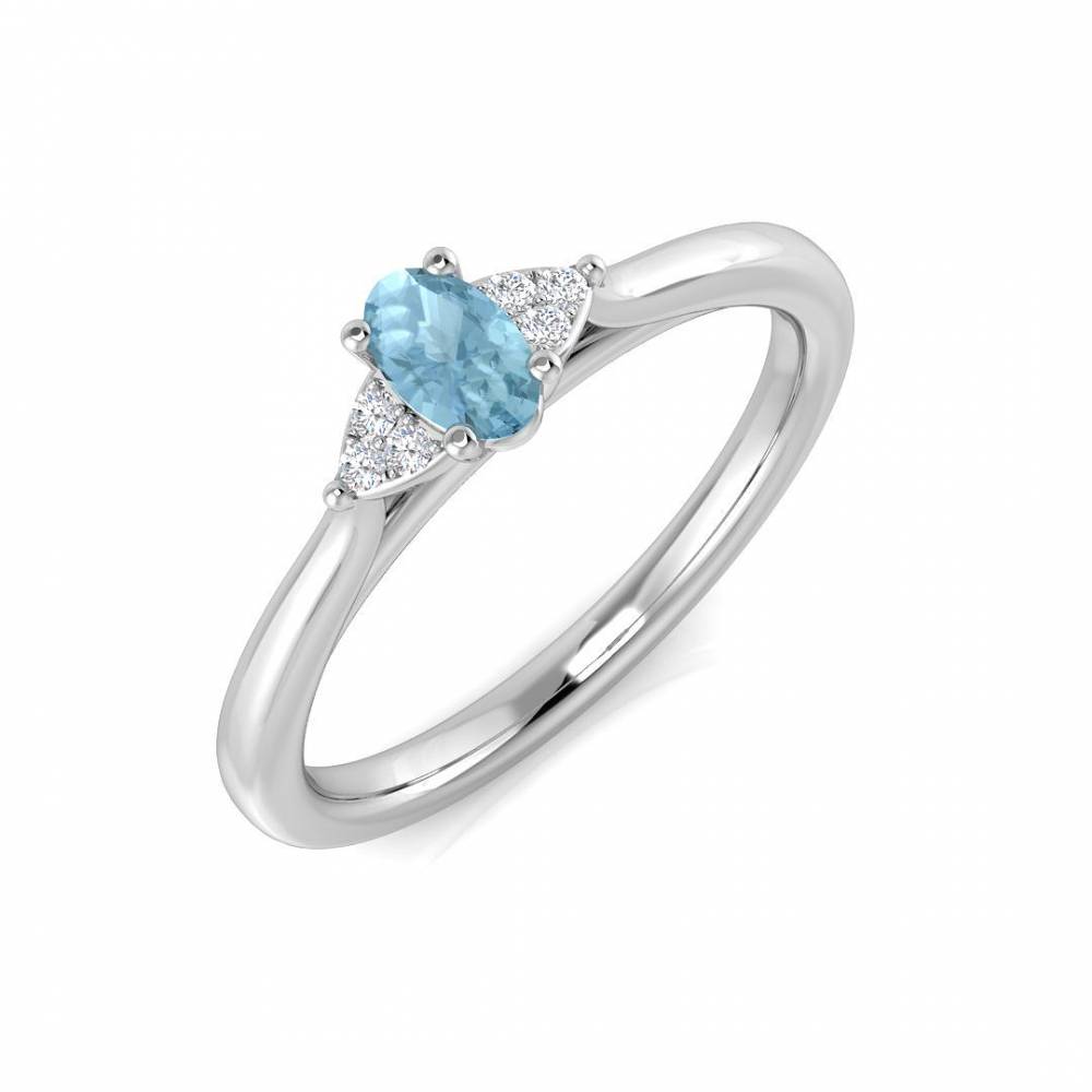 Oval Aquamarine and Baguette Diamond Side Stone Ring W