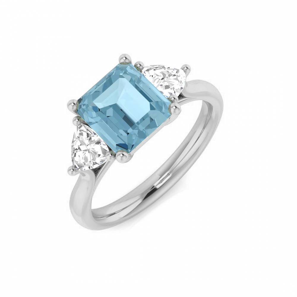 Emerald Aquamarine and Trillion Diamond Trilogy Ring W