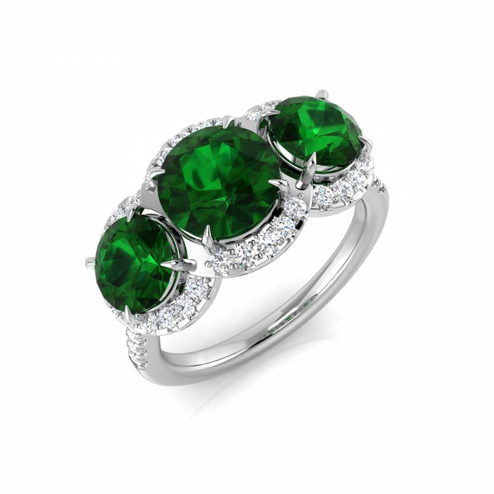 3.55ct EF/VS Emerald & Diamond Trilogy Shoulder Set Gemstone Ring W