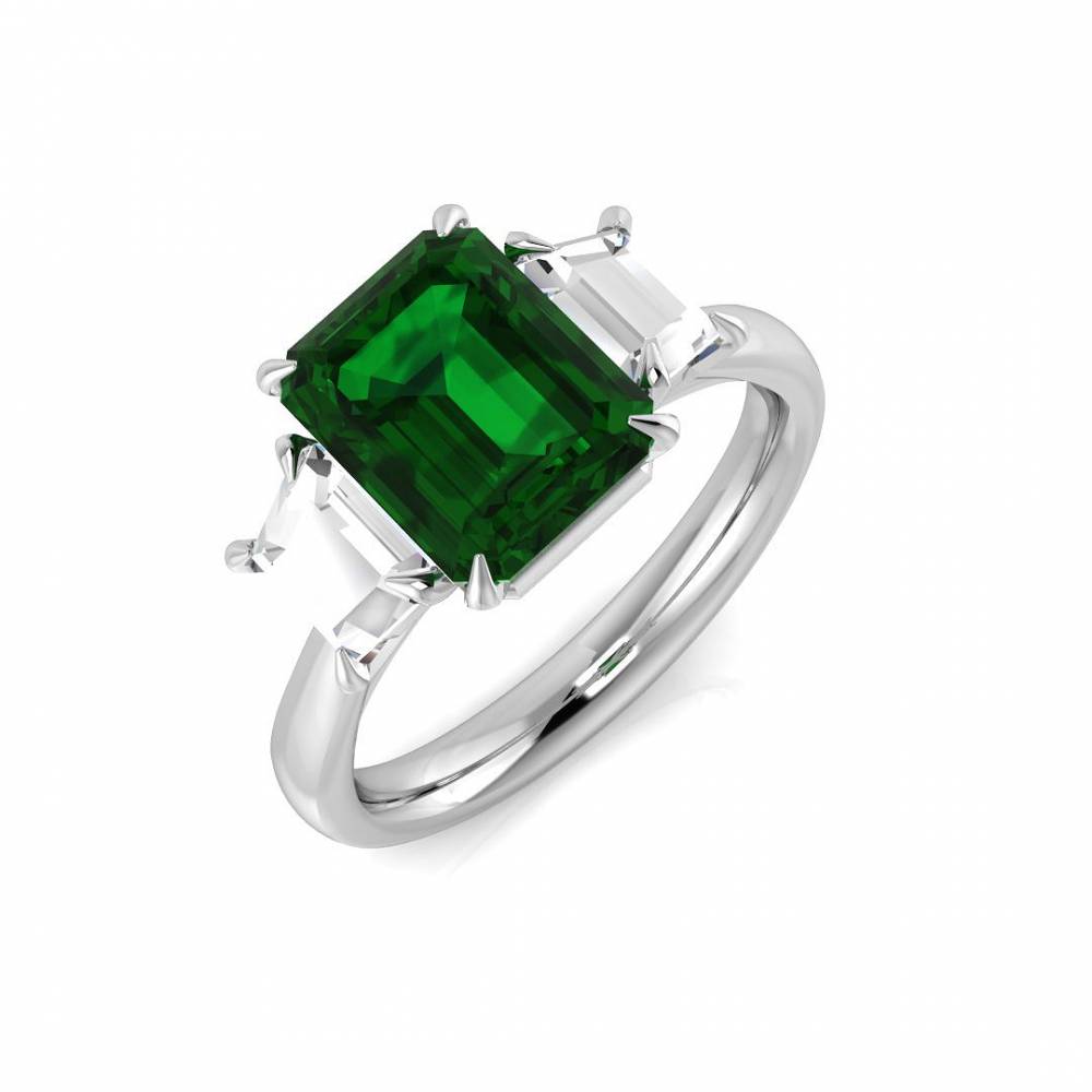 3.70ct EF/VS Trilogy Emerald & Diamond Gemstone Ring W
