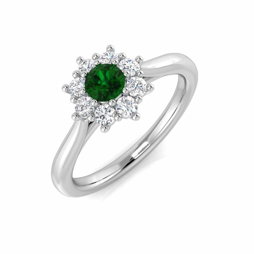 0.55ct EF/VS Halo Shoulder Set Emerald & Diamond Gemstone Ring W